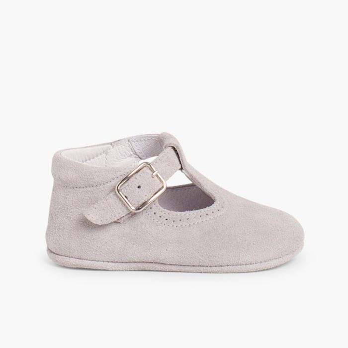 Suede T-Bar Shoes for babies with buckle