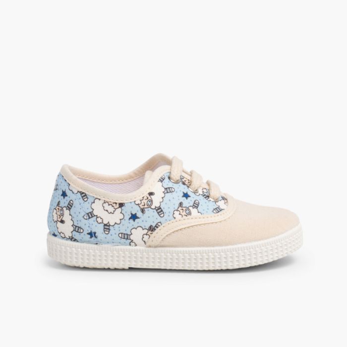 Lace-up canvas trainers animal prints  