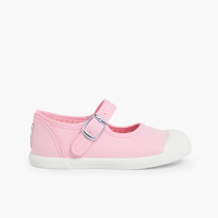 Girls Buckle Up Rubber Toe Cap Canvas Mary Janes