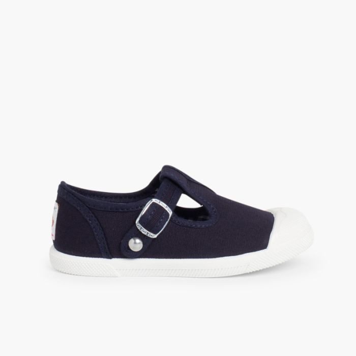 Boys T-Bar Canvas Shoes Rubber Toe