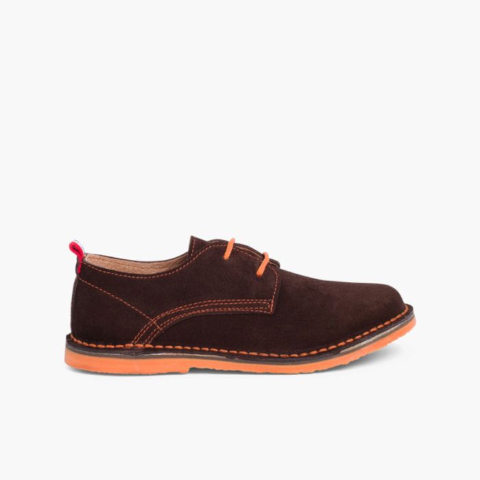 Suede Blucher Shoes with Coloured Outsole and Laces
