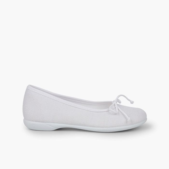 Linen Communion Ballet Flats for Girls