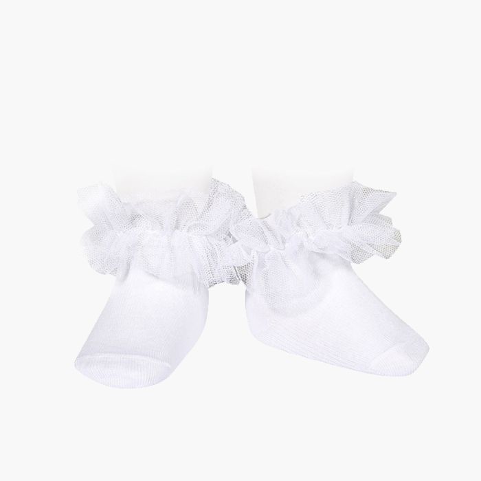 Ankle socks with a gathered tulle strap