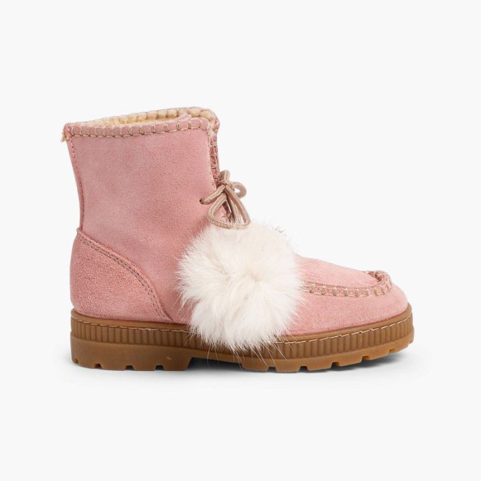 Boots with pompoms split leather girls