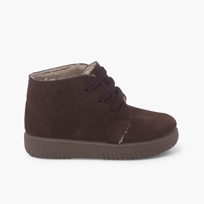 Kids Suede Boots with Coloured Laces and Stitchings
