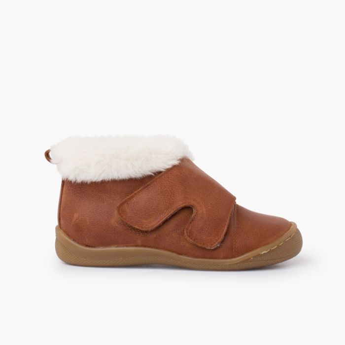 Fur collar bootie with wide strap