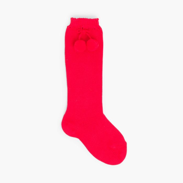 CONDOR Pointelle High Socks with Pompom