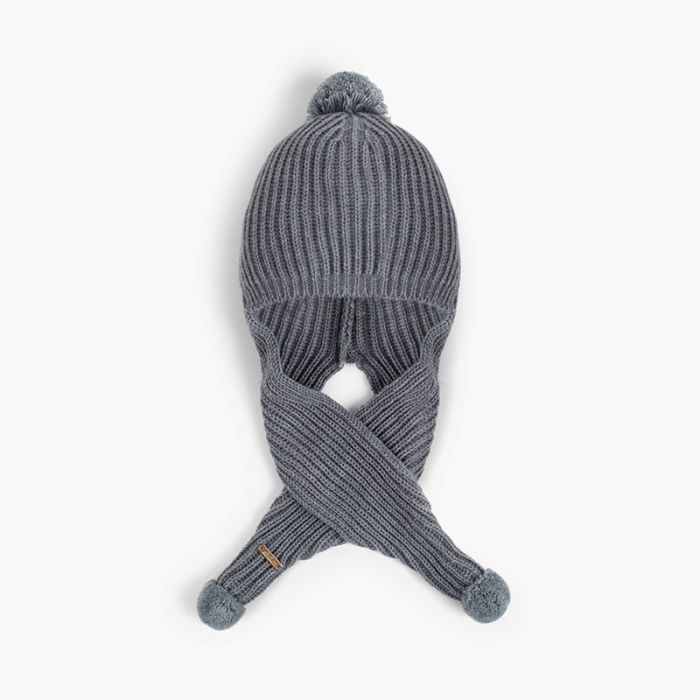 Beanie hat with scarf and pompoms