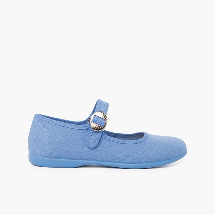Canvas Mary Janes with Japanese buckle fastening