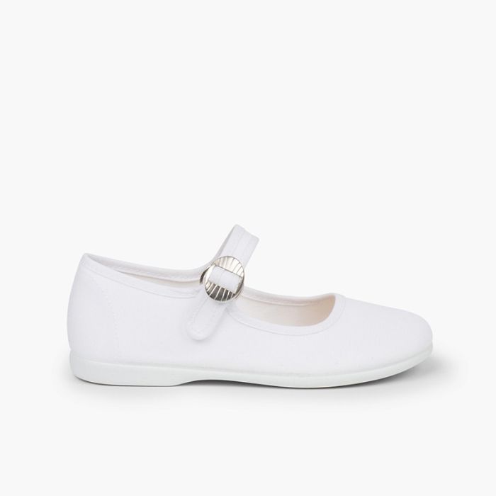 Canvas Mary Janes with Japanese buckle fastening