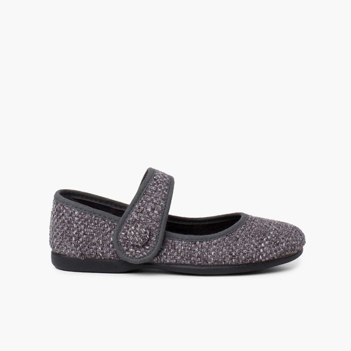 Tweed Mary Janes with strap closure
