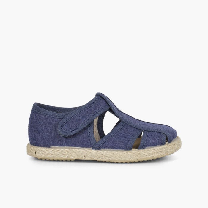 Canvas and Jute T-bar Sandals with Openings