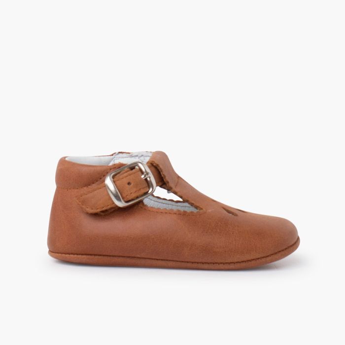 Leather baby T-Bar shoes with perforated detail