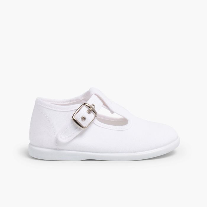 Canvas Buckle Up T-Bar Shoes
