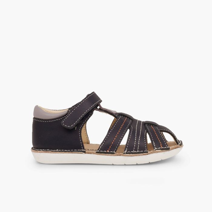 Leather sandals boys with loop fasteners