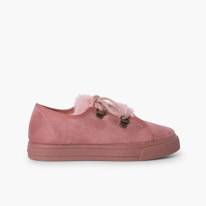 Girl's wide sole sneakers faux fur