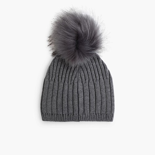 Faux fur bobble hat  Grey