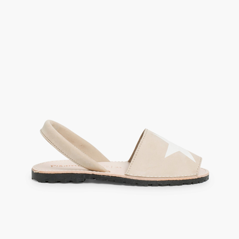 Nubuck Menorcan Sandals with Stars  Beige
