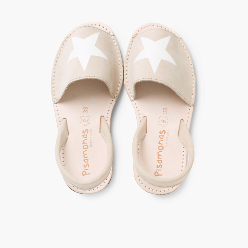 Nubuck Menorcan Sandals with Stars  Beige