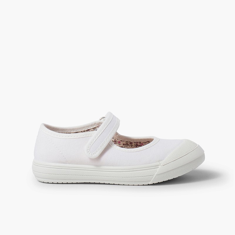 loop fasteners Mary Janes with Reinforced Rubber Toe White