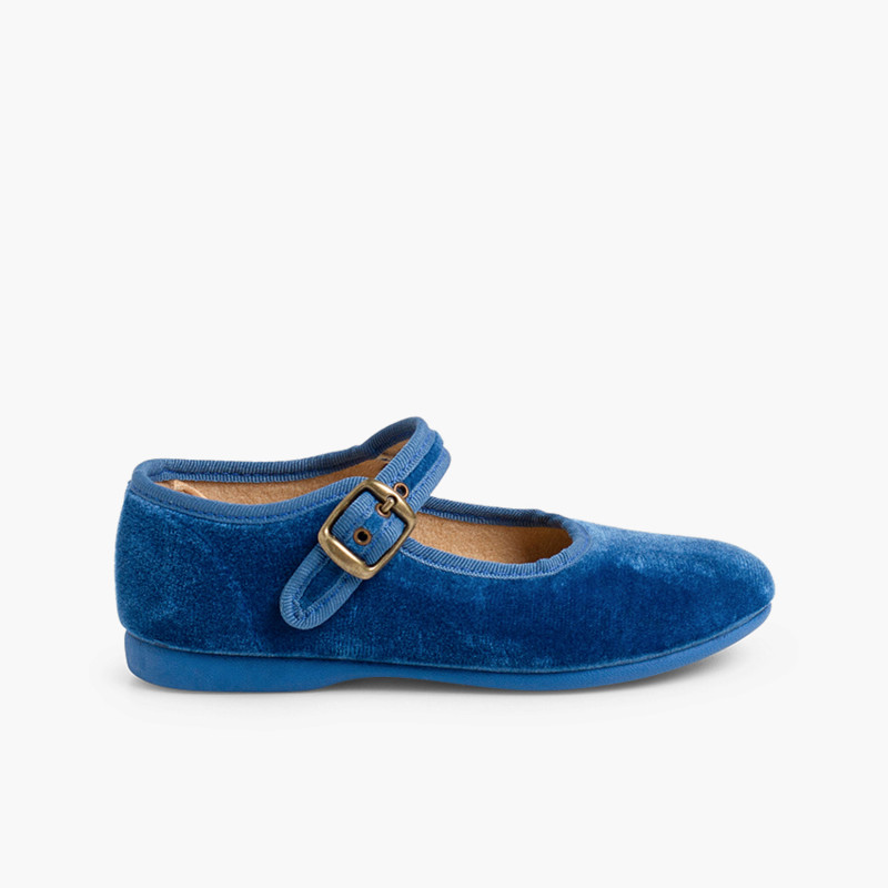 Girls Buckle Up Velvet Mary Janes made in Spain