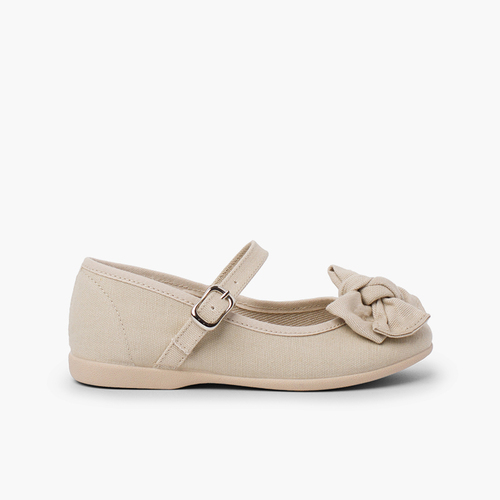 Organic Cotton Mary Jane with Bow Sand