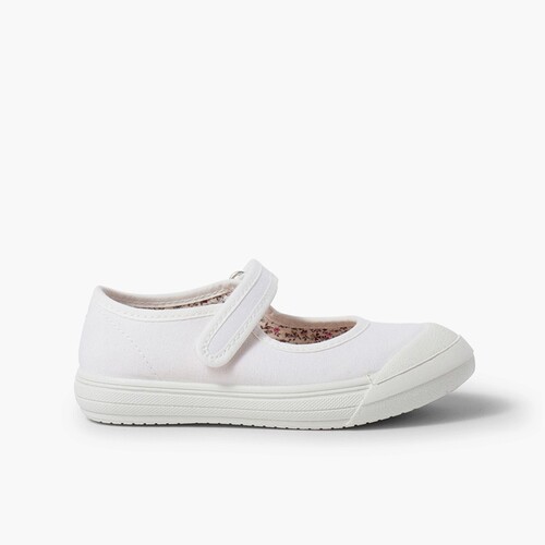 loop fasteners Mary Janes with Reinforced Rubber Toe White