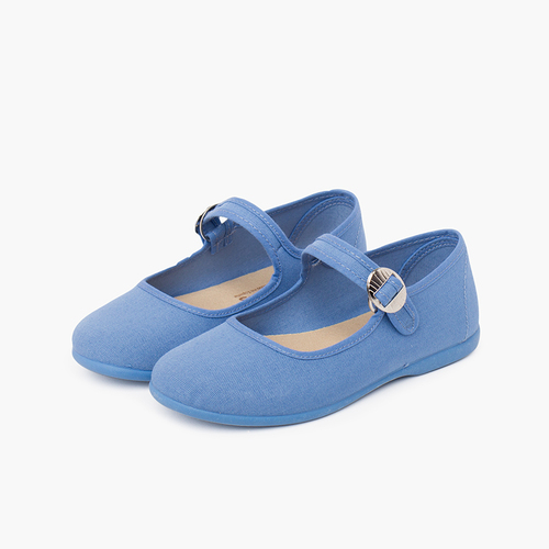 Canvas Mary Janes with Japanese buckle fastening Airforce blue
