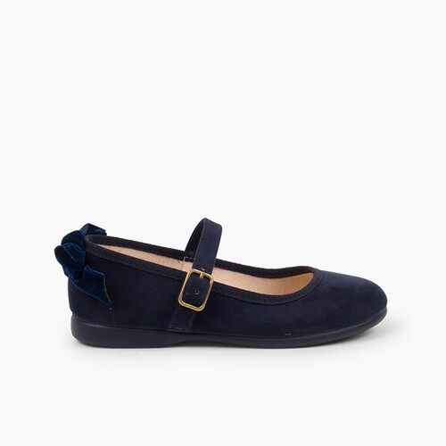 Buckle Mary Janes Velvet Bow in Back Navy Blue