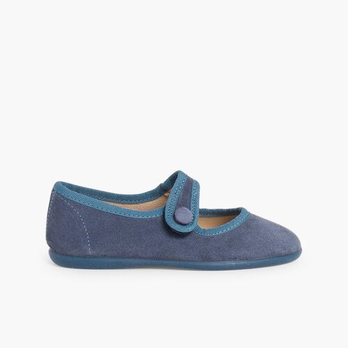 Girls Suede loop fasteners Mary Jane Shoes Deep Blue