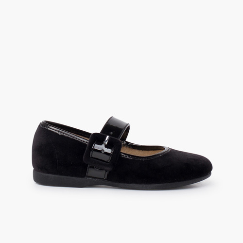 Velvet mary jane wide strap type patent leather Black