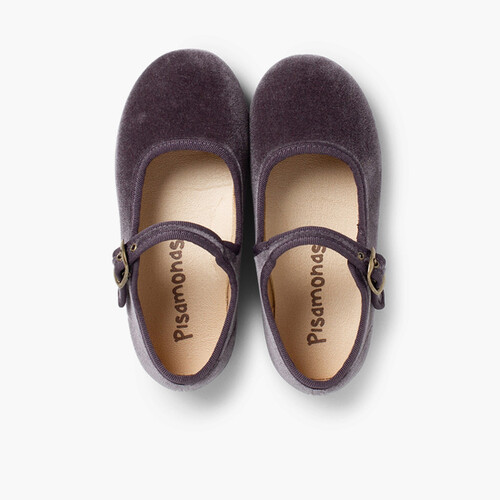 Girls Buckle Up Velvet Mary Janes Grey