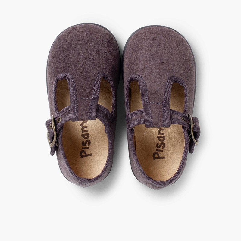 Boys Faux Suede T-Bar Shoes Grey