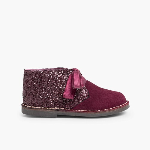 Girls Glitter Safari Boots  Burgundy