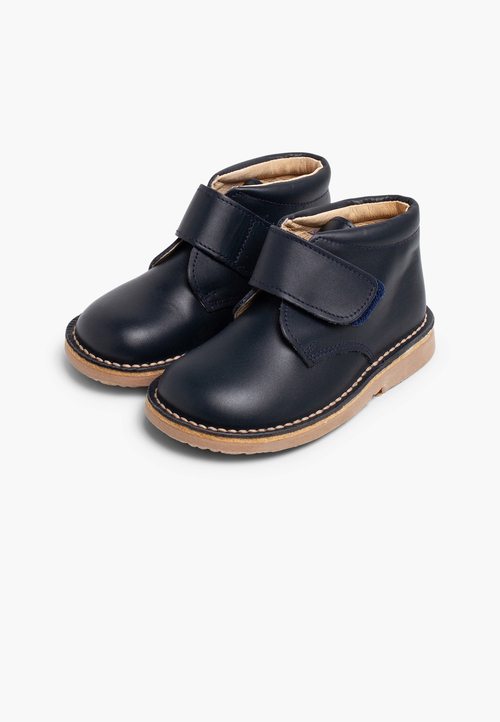 Leather School Boots with loop fasteners Navy Blue