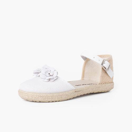 Flowers espadrille sandal with leather strap White