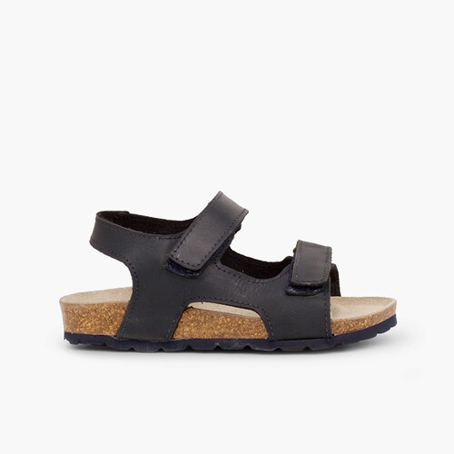 Eco leather sandals twin loop fasteners Navy Blue
