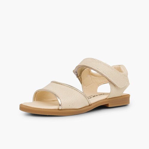 Shiny leather sandals girls loop fasteners Beige