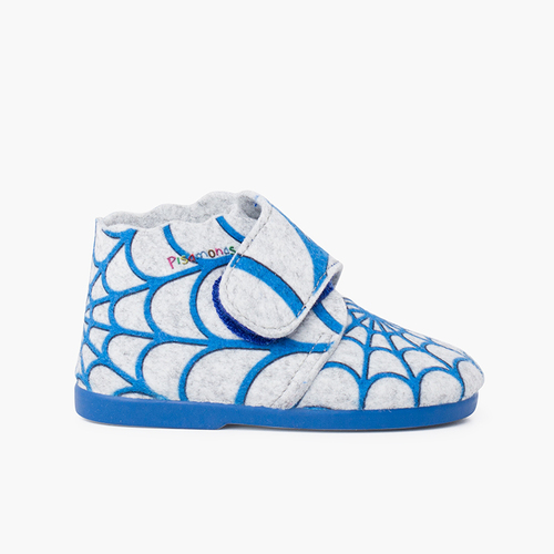 Felt slippers with adhesive closure Tela Araña Azul