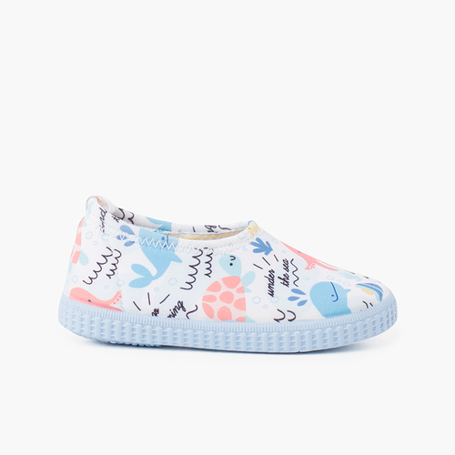 Neoprene type Closed Trainers with Drawings White