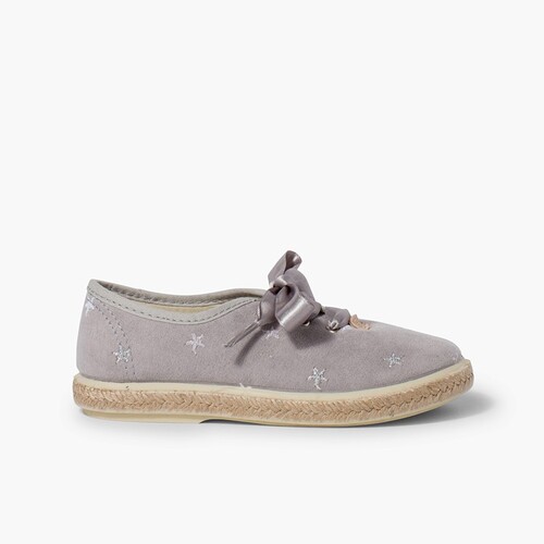 Satin Laces Embroidered Stars Trainers Grey