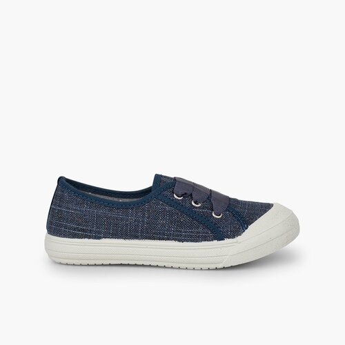 Girls' Glittery Linen Trainers Navy Blue