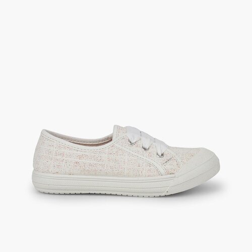 Girls' Glittery Linen Trainers White