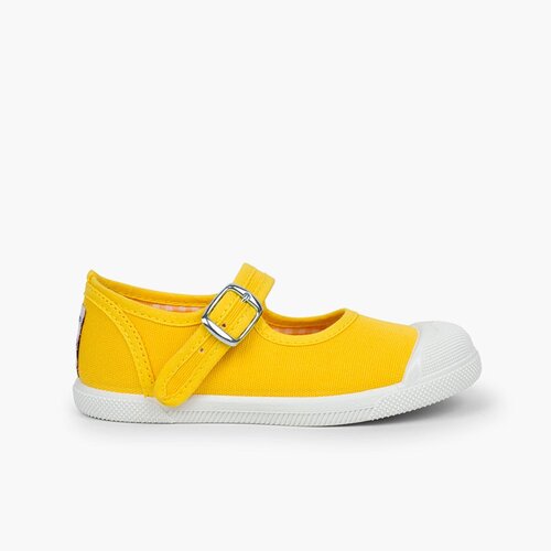 Girls Buckle Up Rubber Toe Cap Canvas Mary Janes Yellow