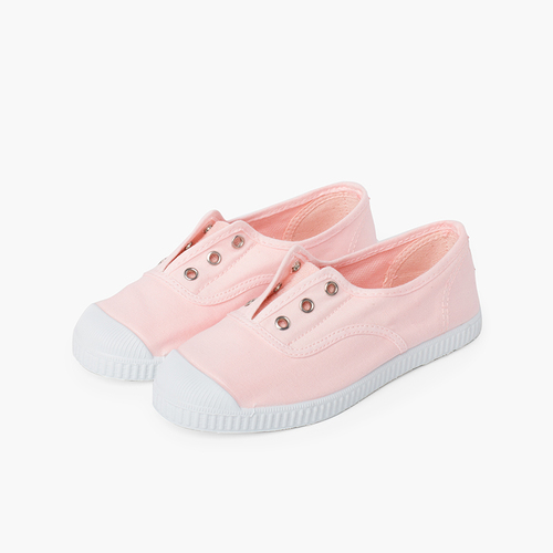 Rubber Toe Cap Canvas Trainers Without Laces Baby Pink