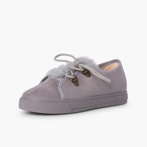 Girl's wide sole sneakers faux fur Grey
