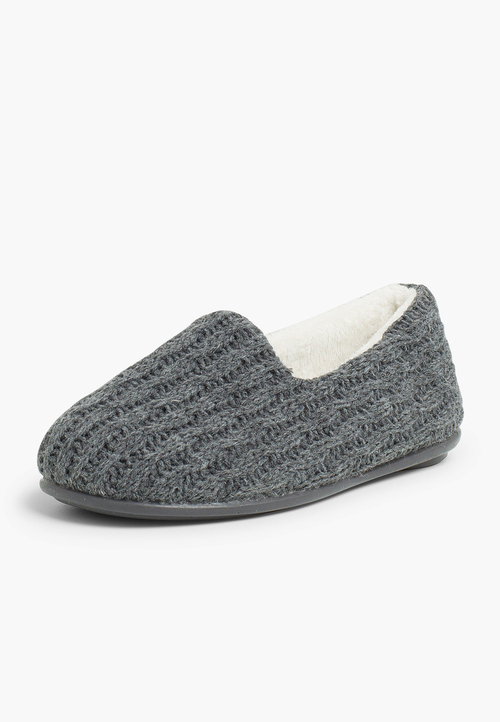 Kids Cable Knit Slippers Grey