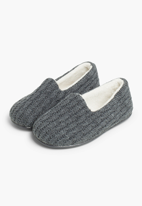 Kids Cable Knit Slippers Grey