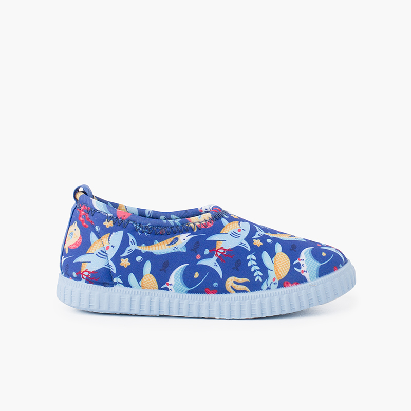 Neoprene type Closed Trainers with Drawings Blue