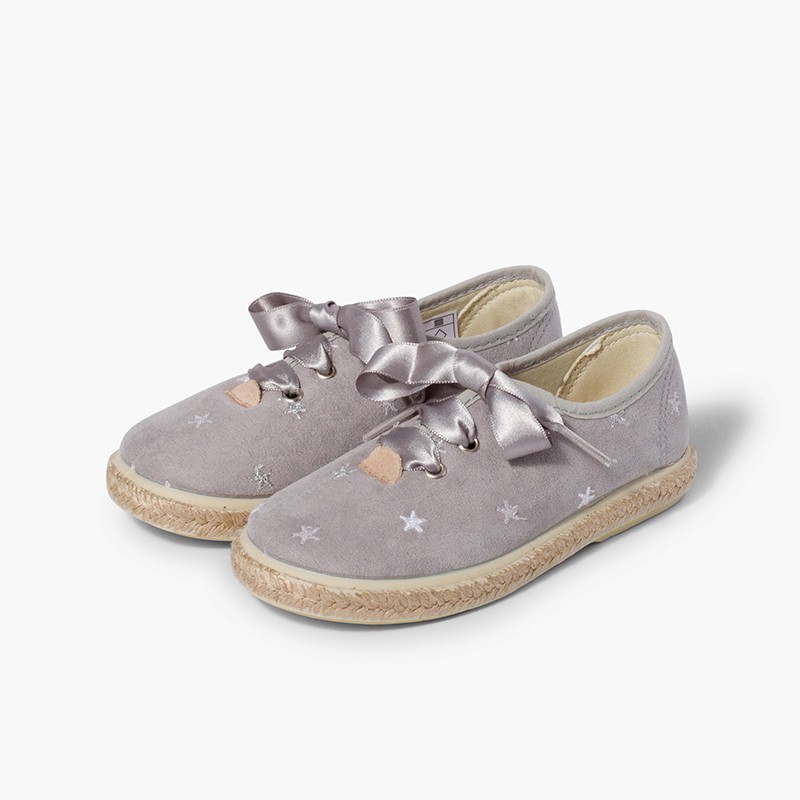 Satin Laces Embroidered Stars Trainers Grey